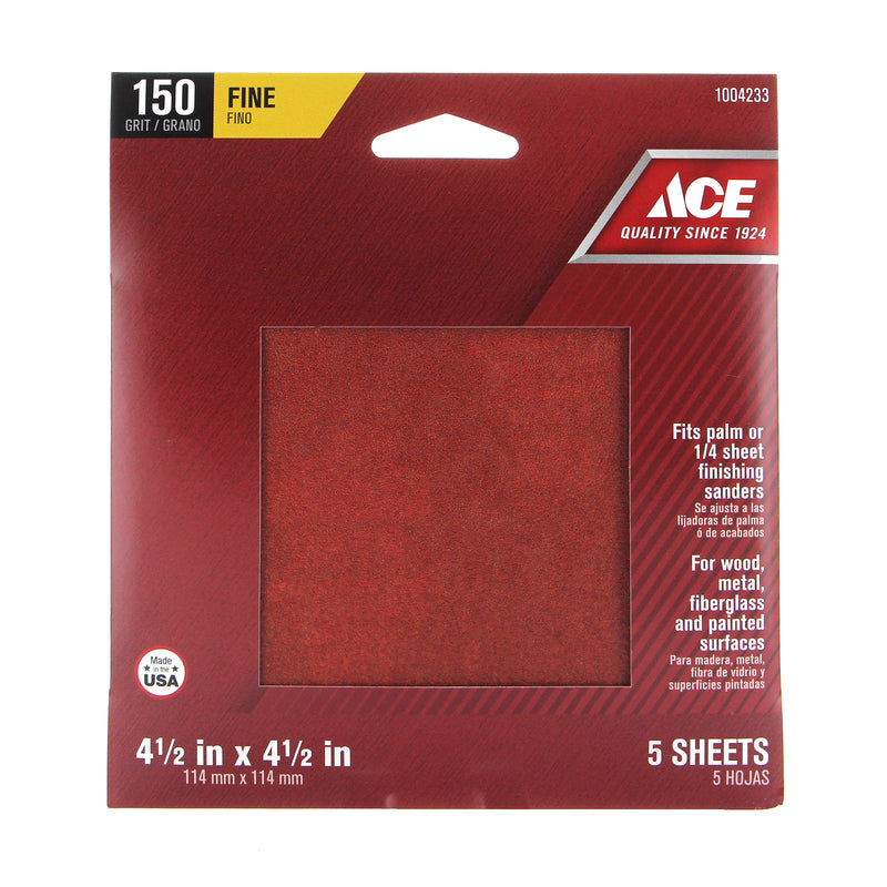 Ace 4.5 in. L X 4.5 in. W 150 Grit Aluminum Oxide Sandpaper 5 pk, Pack of 5