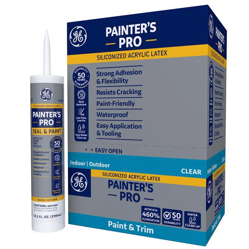 GE Painter's Pro Clear Acrylic Latex Painter's Caulk Sealant 10.1 oz, Pack of 12