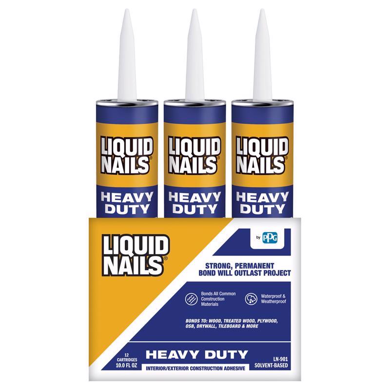 Liquid Nails Heavy Duty Solvent Based Construction Adhesive 10 oz, Pack of 12