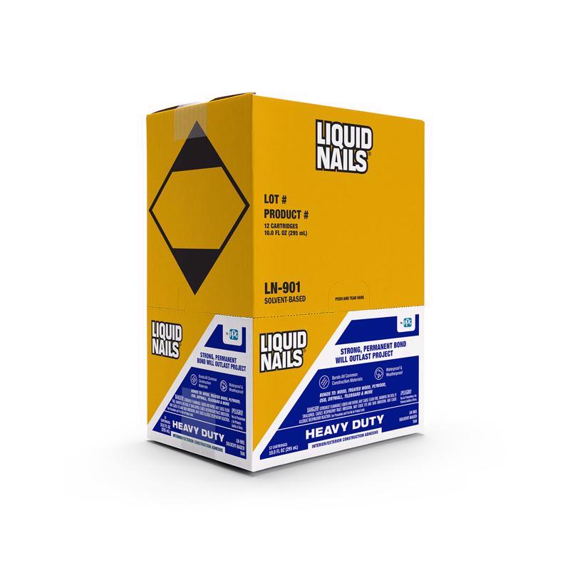 Liquid Nails Heavy Duty Solvent Based Construction Adhesive 10 oz, Pack of 12