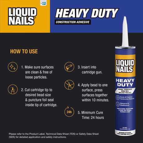 Liquid Nails Heavy Duty Solvent Based Construction Adhesive 10 oz, Pack of 12