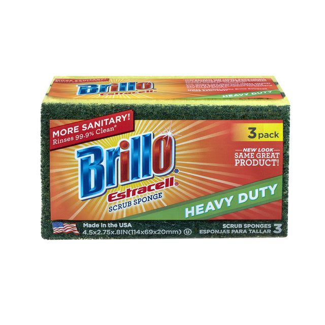 Brillo Estracell Heavy Duty Scrubber Sponge For All Purpose 4.5 in. L 3 pc, Pack of 8
