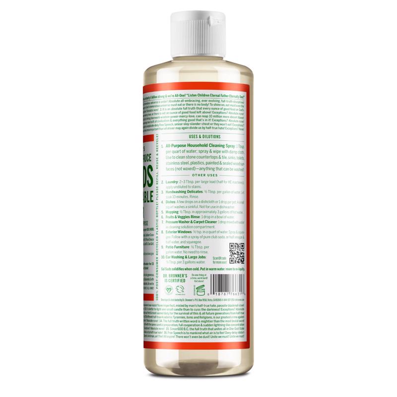 Dr. Bronner's Sal Suds Pine Scent Concentrated Organic Biodegradable Cleaner Liquid 32 oz, Pack of 12