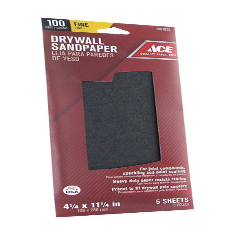 Ace 11-1/4 in. L X 4-1/4 in. W 100 Grit Silicon Carbide Drywall Sanding Sheet 5 pk, Pack of 10