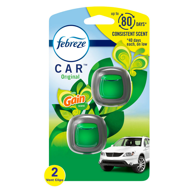 Febreze Original Gain Scent Car Air Freshener 0.06 oz Liquid 2 pk, Pack of 8