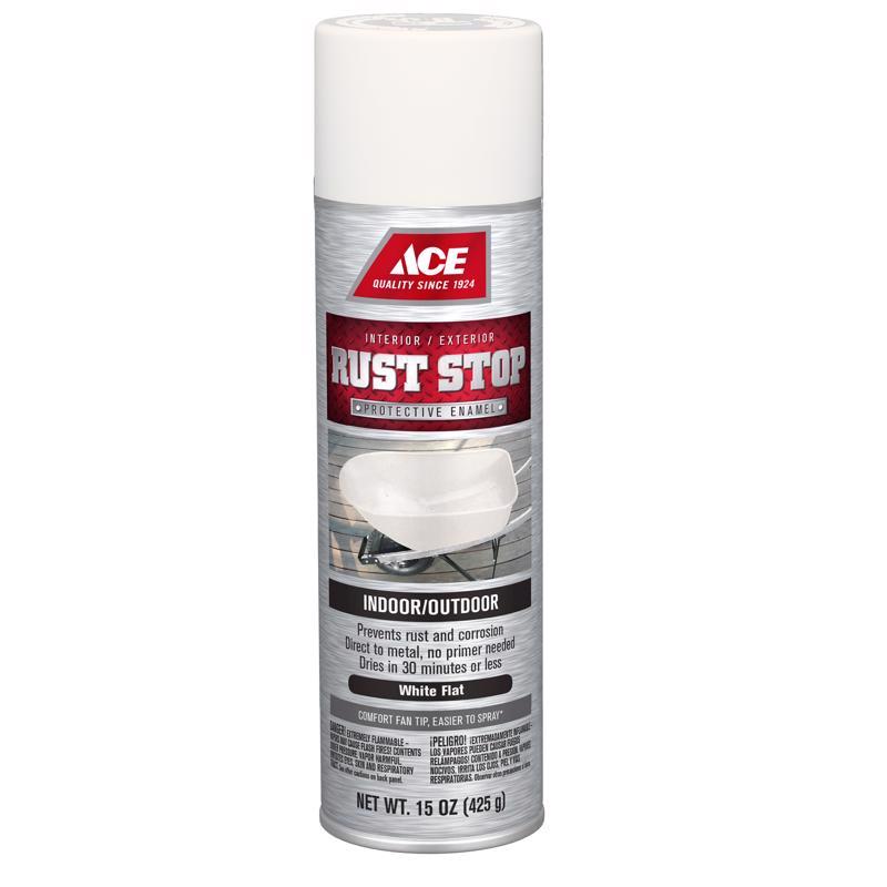 Ace Rust Stop Flat White Protective Enamel Spray Paint 15 oz, Pack of 6