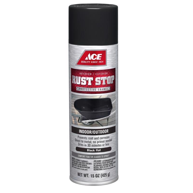 Ace Rust Stop Flat Black Protective Enamel Spray Paint 15 oz, Pack of 6