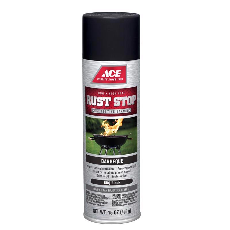 Ace Rust Stop Barbeque BBQ Black Protective Enamel Spray Paint 15 oz, Pack of 6
