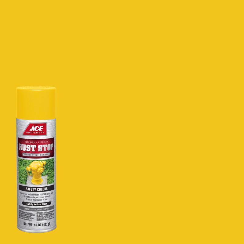 Ace Rust Stop Gloss Safety Yellow Protective Enamel Spray Paint 15 oz, Pack of 6