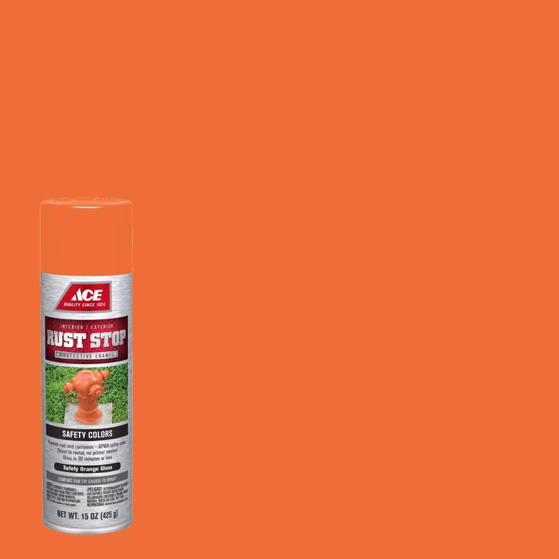 Ace Rust Stop Gloss Safety Orange Protective Enamel Spray Paint 15 oz, Pack of 6