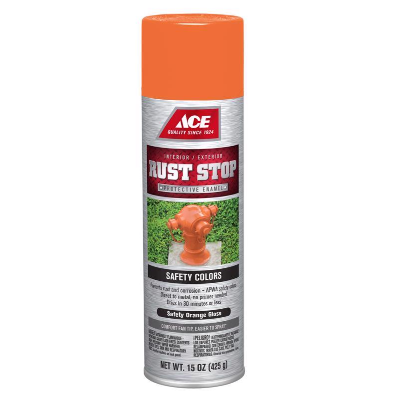 Ace Rust Stop Gloss Safety Orange Protective Enamel Spray Paint 15 oz, Pack of 6