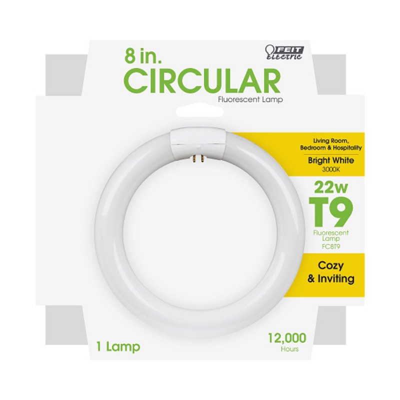 Feit Electric FC8T9/WW Fluorescent Circular Bulb, 22 W, T9 Lamp, G10Q 4-Pin Lamp Base, 1150 Lumens, 3000 K Color Temp