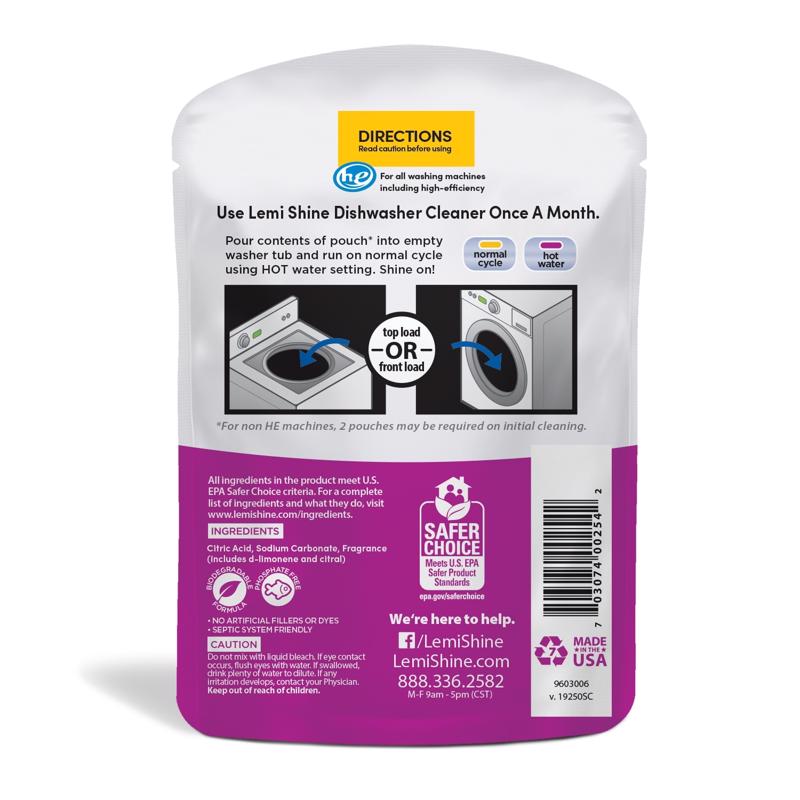 Lemi Shine Lemon Scent Washing Machine Cleaner 1.76 oz Powder, Pack of 10