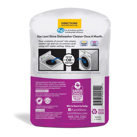 Lemi Shine Lemon Scent Washing Machine Cleaner 1.76 oz Powder, Pack of 10