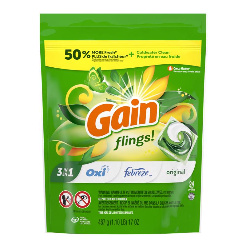 Gain Fling! Original Scent Laundry Detergent Pod 19 oz 24 pk, Pack of 4