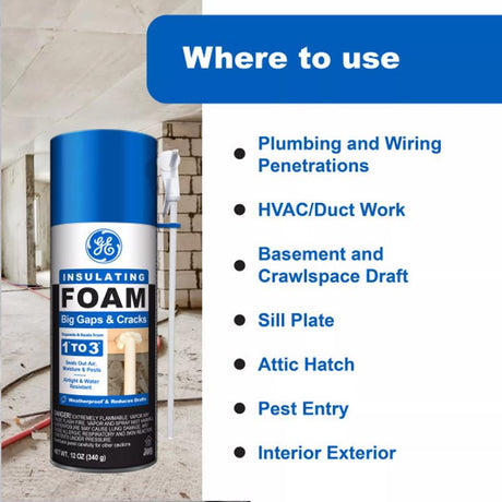 GE White Foam Big Gaps and Cracks Insulating Sealant 12 oz, Pack of 12