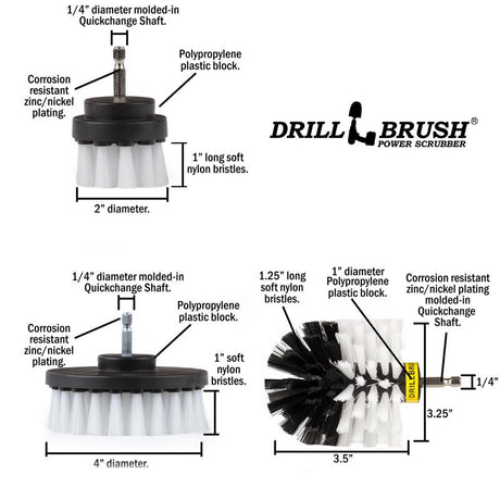 Drillbrush 4 in. W Soft/Medium Bristle Metal Handle Drill Brush Set