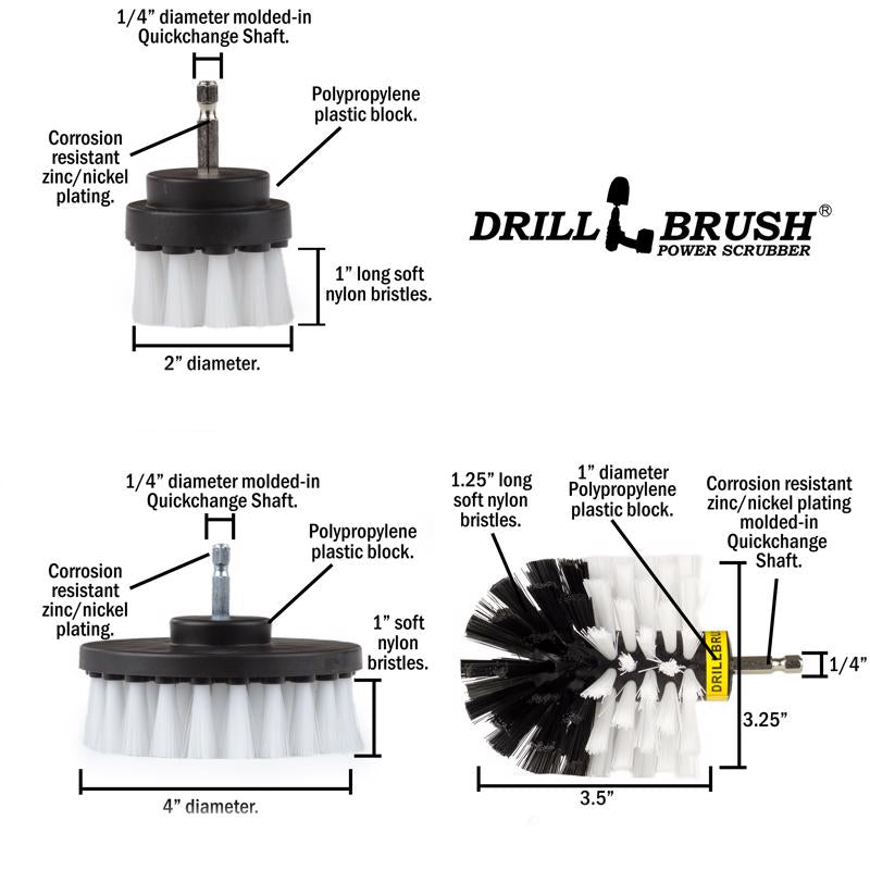 Drillbrush 4 in. W Soft/Medium Bristle Metal Handle Drill Brush Set