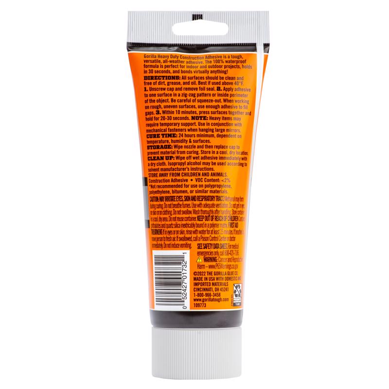 Gorilla All Purpose Construction Adhesive 7 oz, Pack of 6