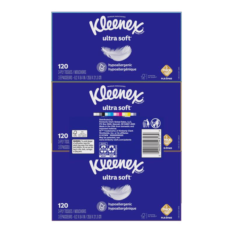 Kleenex Ultra Soft 120 ct Facial Tissue, Pack of 4