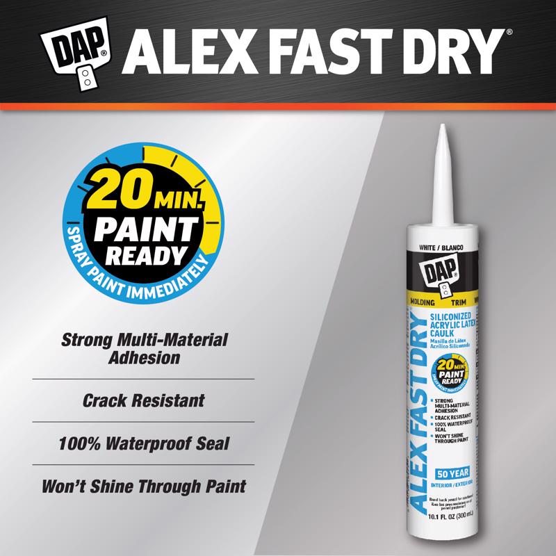 DAP Alex Fast Dry White Siliconized Acrylic Latex Windows/Doors/Seal/Paint Caulk 10.1 oz