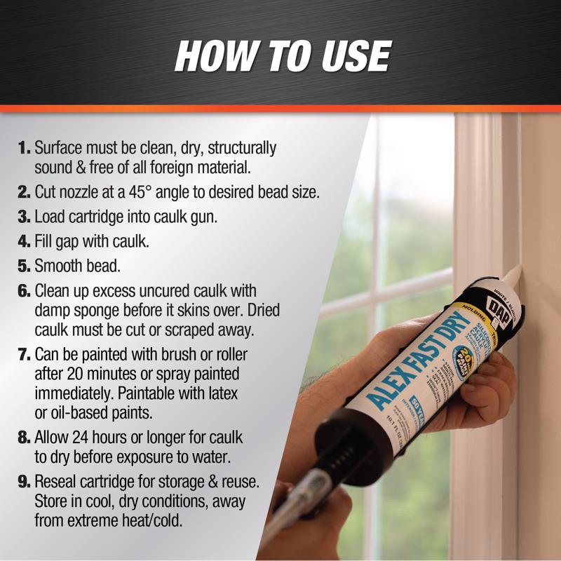 DAP Alex Fast Dry White Siliconized Acrylic Latex Windows/Doors/Seal/Paint Caulk 10.1 oz