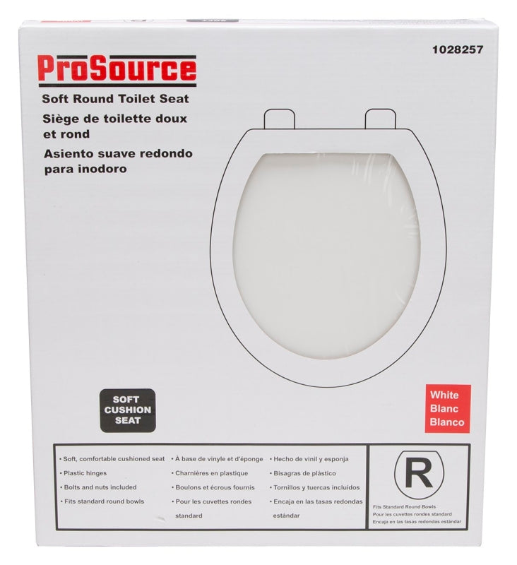 ProSource S001-WH Toilet Seat, Round, PP, White, Plastic Hinge