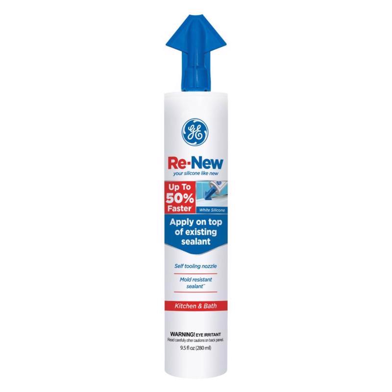 GE Re-New White Silicone Kitchen and Bath Caulk Sealant 9.5 oz, Pack of 12