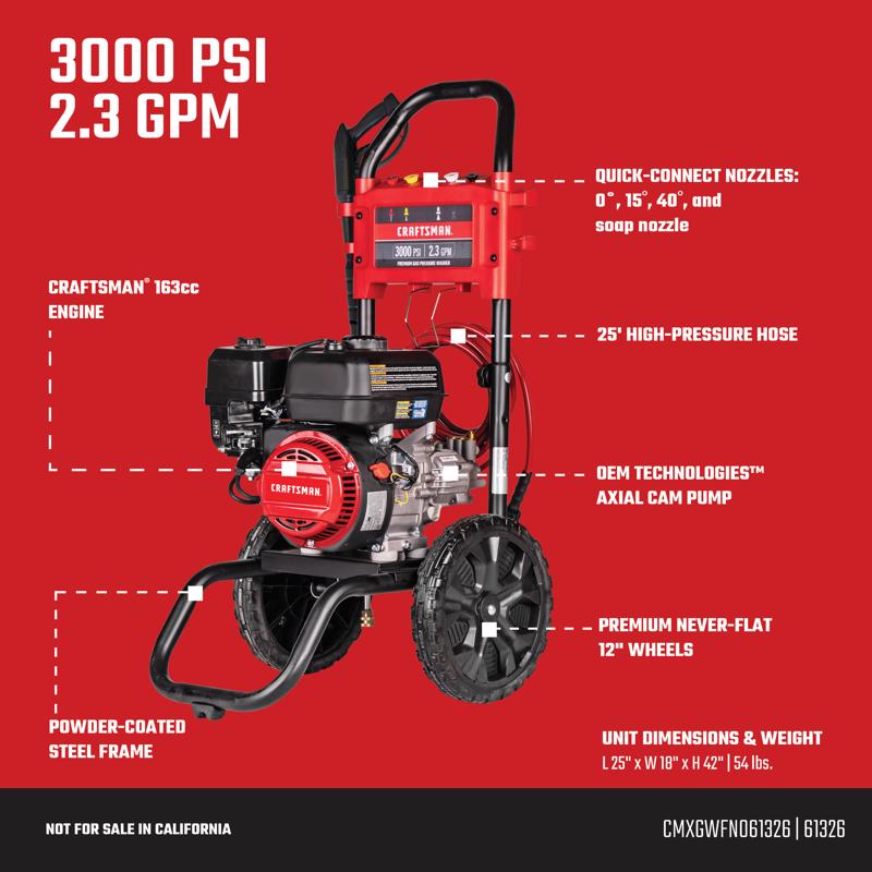 Craftsman CMXGWFN061326 3000 psi Gas 2.3 gpm Pressure Washer