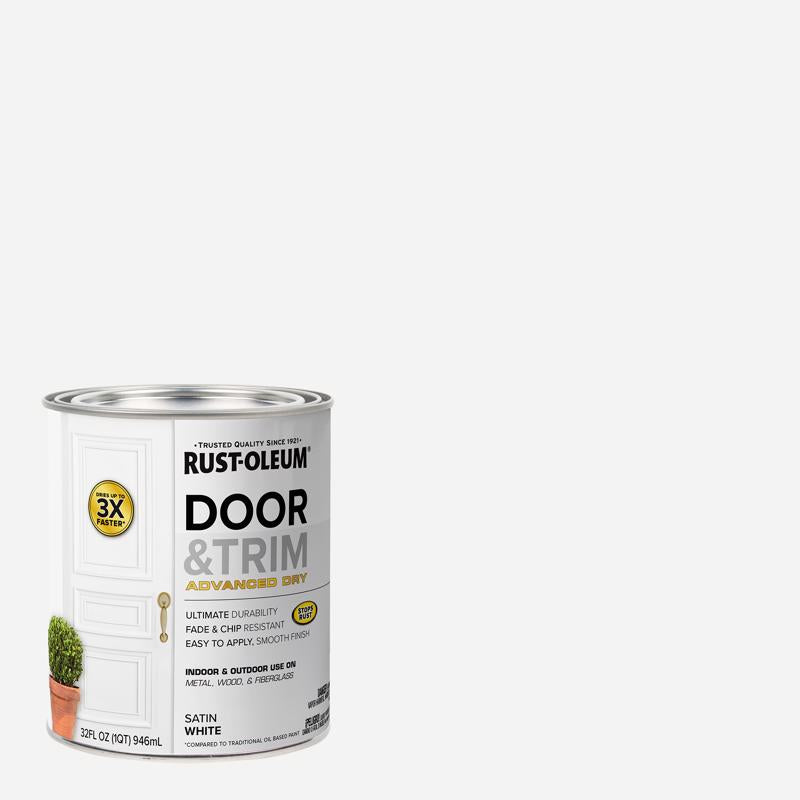 Rust-Oleum Stops Rust Satin White Water Base Door Paint Exterior and Interior 1 qt, Pack of 2
