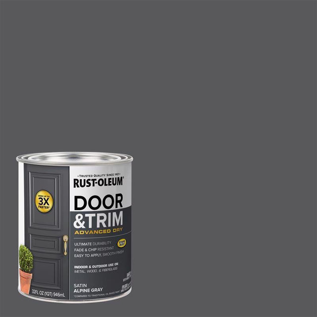 Rust-Oleum Stops Rust Satin Alpine Gray Water Base Door Paint Exterior and Interior 1 qt, Pack of 2