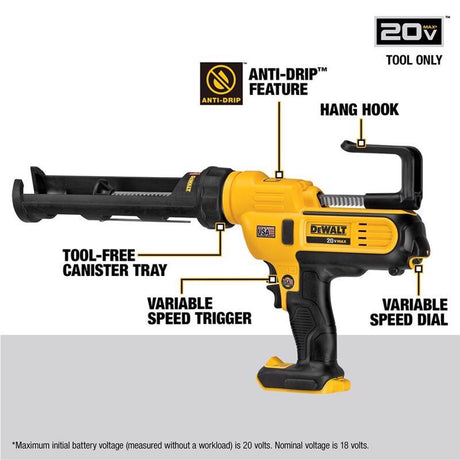 DeWalt 20V MAX Industrial Silicone Emulsion Caulking Gun