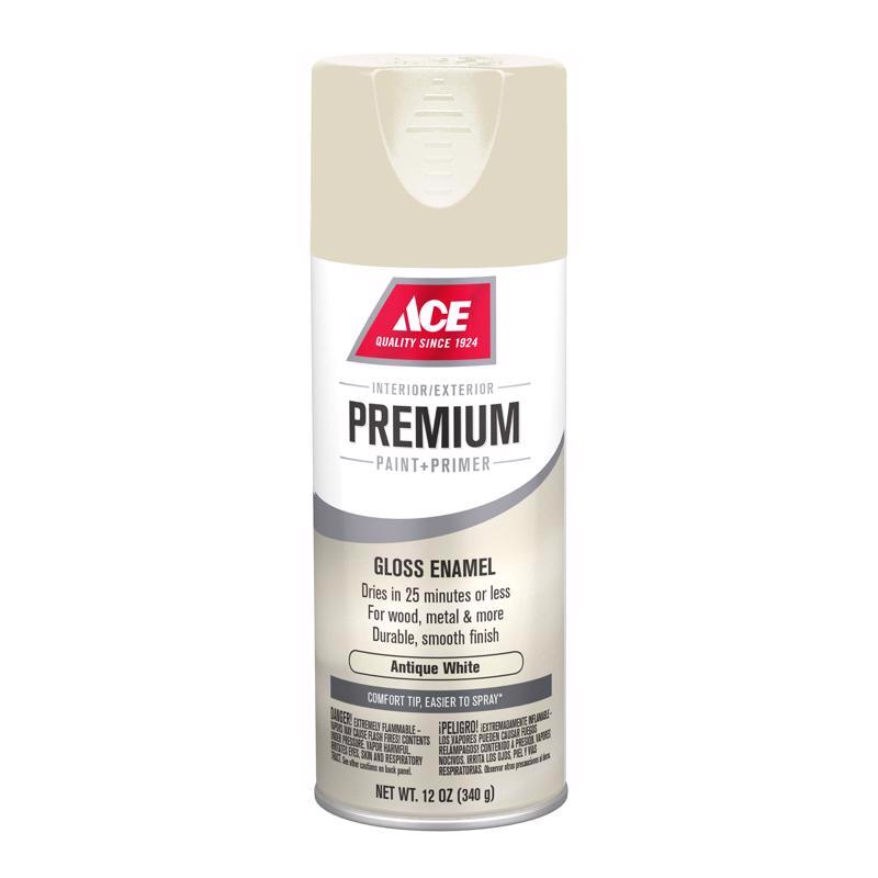 Ace Premium Gloss Antique White Paint + Primer Enamel Spray 12 oz, Pack of 6