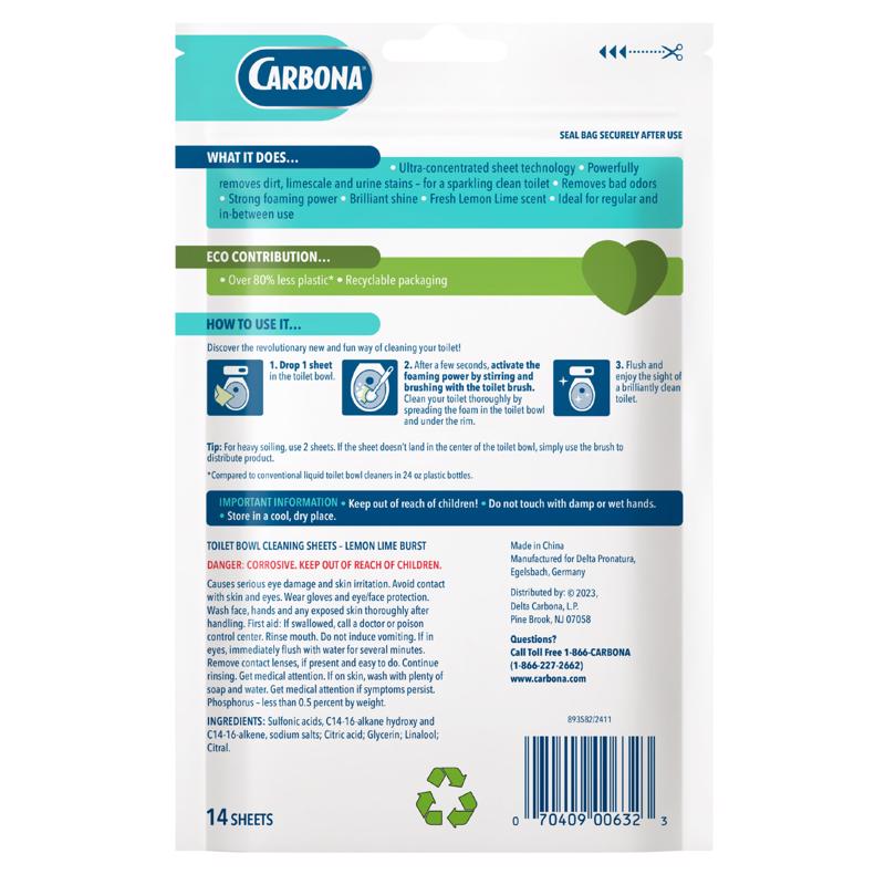 Carbona Ocean Breeze Scent Toilet Bowl Cleaner 1.09 oz Wipes