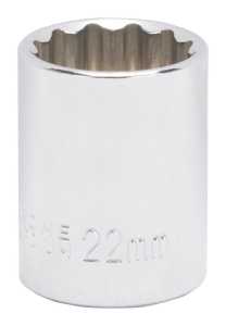Vulcan MT6534044 Drive Socket, 22 mm Socket, 1/2 in Drive, 12-Point, Chrome Vanadium Steel, Chrome