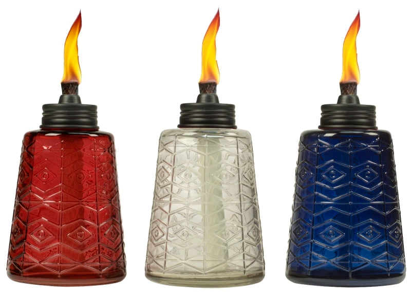Tiki 1117060 Table Torch, Blue/Clear/Red, 5 hr Burn Time