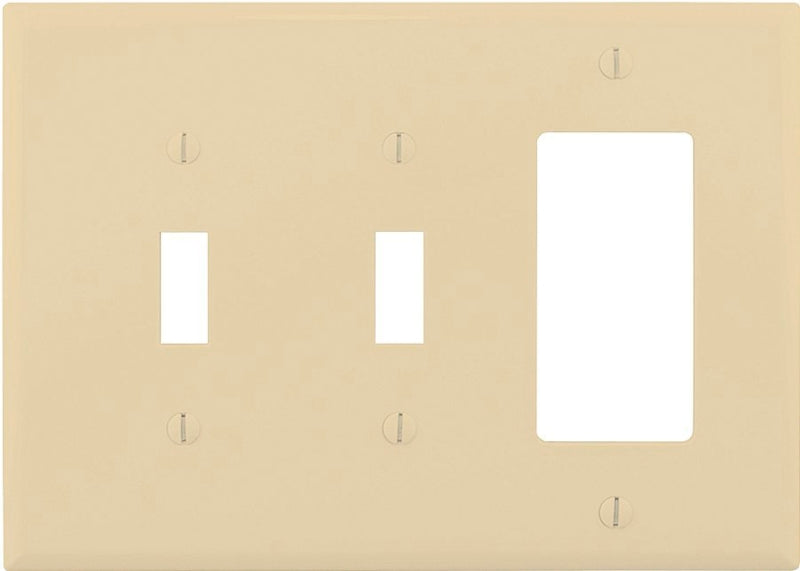 Eaton Wiring Devices PJ226V Combination Wallplate, 4-7/8 in L, 6-3/4 in W, Mid, 3-Gang, Polycarbonate, Ivory, Screw
