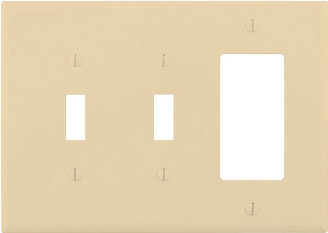 Eaton Wiring Devices PJ226V Combination Wallplate, 4-7/8 in L, 6-3/4 in W, Mid, 3-Gang, Polycarbonate, Ivory, Screw