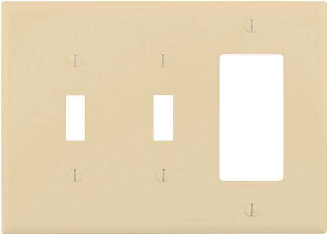 Eaton Wiring Devices PJ226V Combination Wallplate, 4-7/8 in L, 6-3/4 in W, Mid, 3-Gang, Polycarbonate, Ivory, Screw