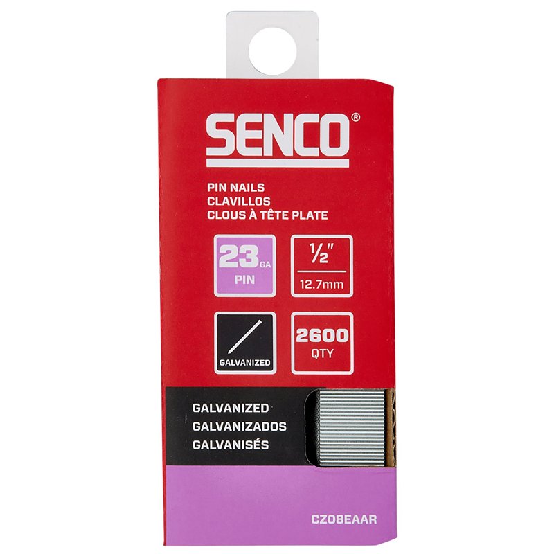 Senco CZ08EAAR Micro Strip Pin Nail, 1/2 in L, 23 ga, Steel, Galvanized/Plain, Headless Head, Smooth Shank