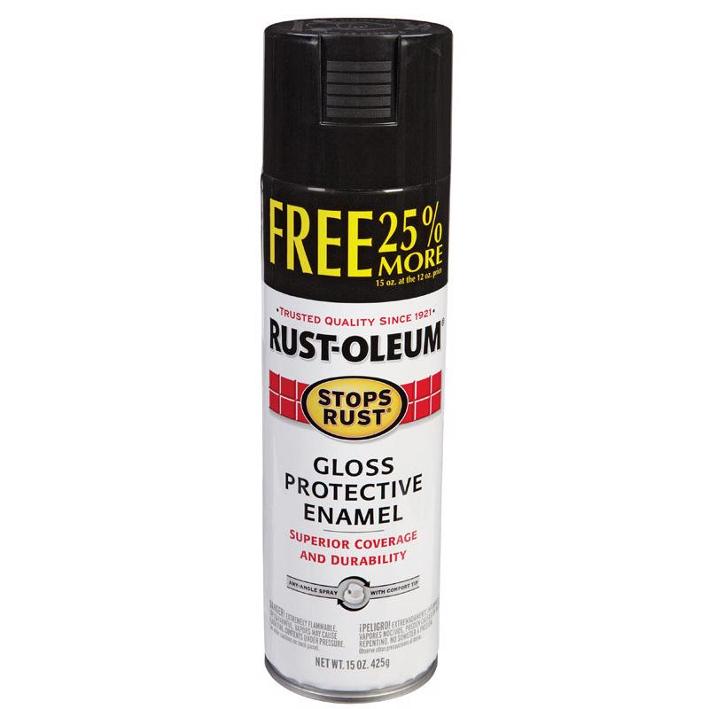 Rust-Oleum Stops Rust Gloss Black Spray Paint 15 oz, Pack of 6