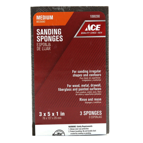 Ace 5 in. L X 3 in. W X 1 in. 80 Grit Medium Extra Large Sanding Sponge