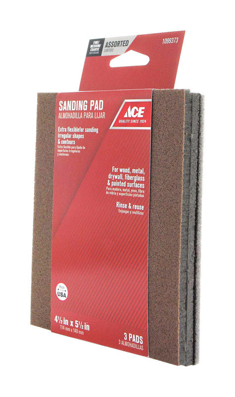 Ace 5-1/2 in. L X 4-1/2 in. W X 1/4 in. 60/120/180 Grit Assorted Sanding Sponge