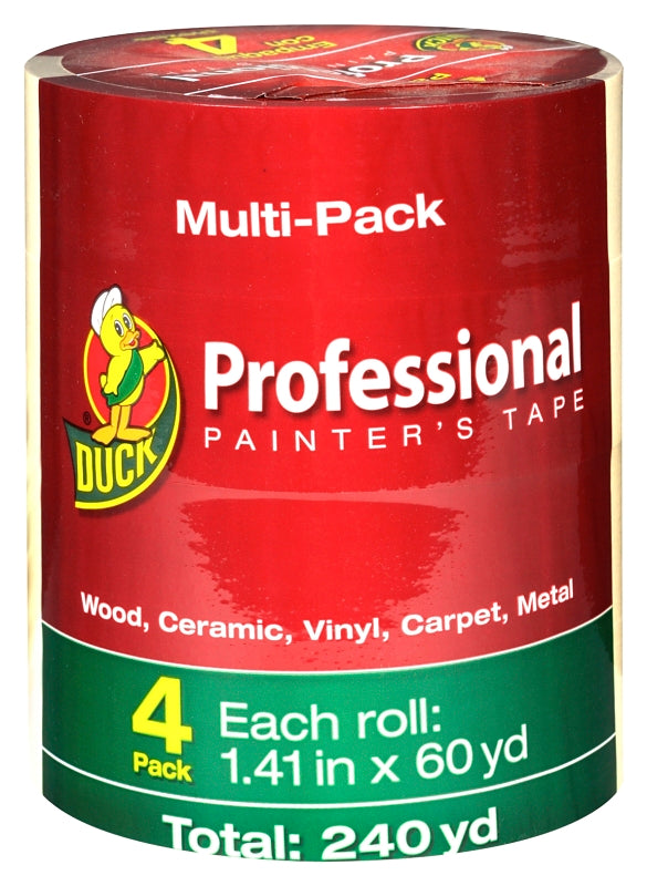 Duck 1362492 Painter's Tape, Professional-Grade, 60 yd L, 1.41 in W, Beige, 4/PK
