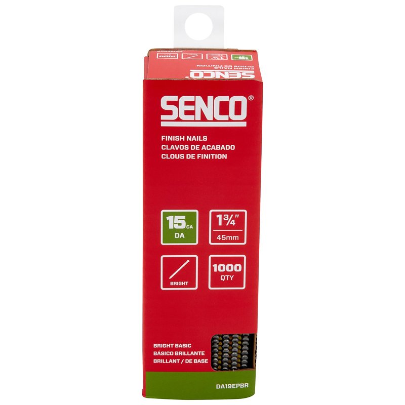 Senco DA19EPBR Finish Nail Strip, 1-3/4 in L, 15 ga, Steel, Bright Basic/Sencote, Brad Head