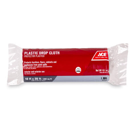 Ace 10 ft. W X 20 ft. L X 1 mil Plastic Drop Cloth 1 pk, Pack of 12