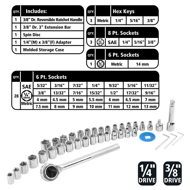 GreatNeck 74213 Ratchet and Socket Set, Steel