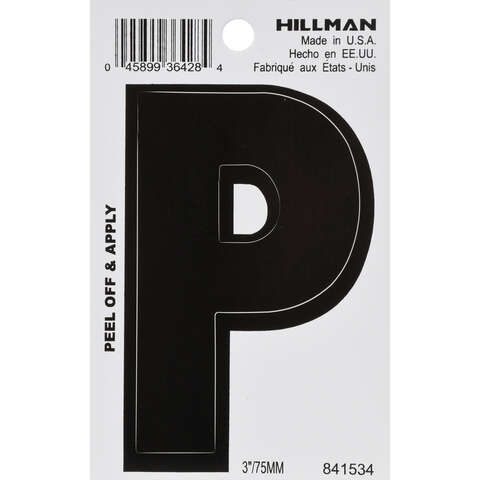 HILLMAN 3 in. Black Vinyl Self-Adhesive Letter P 1 pc, Pack of 6
