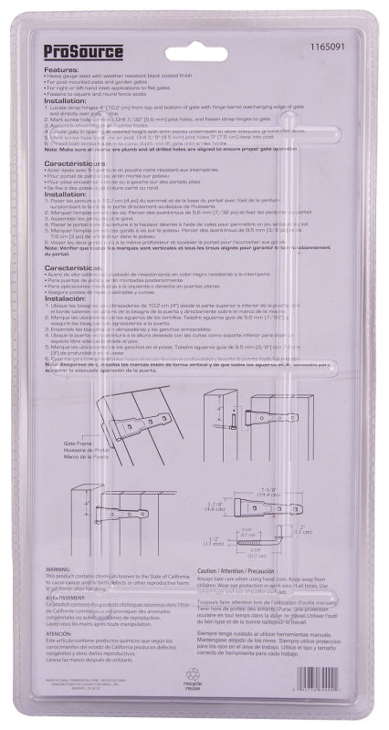 ProSource LR-174-PS Hook/Strap Hinge, Steel, 180 Range of Motion, Screw Mounting