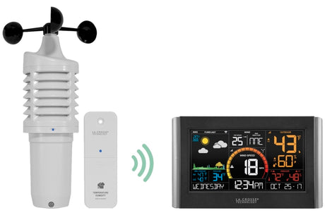 La Crosse V21-WTH Weather Station, 8.98 in L x 1 in W x 5.43 in H Display, Battery, 10 to 99 % Humidity Range